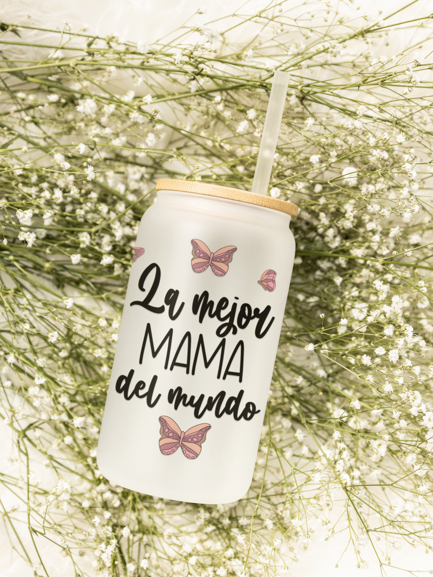 La Mejor Madre del Mundo Frosted Glass Can – 18 oz | Modern & Stylish Drinkware