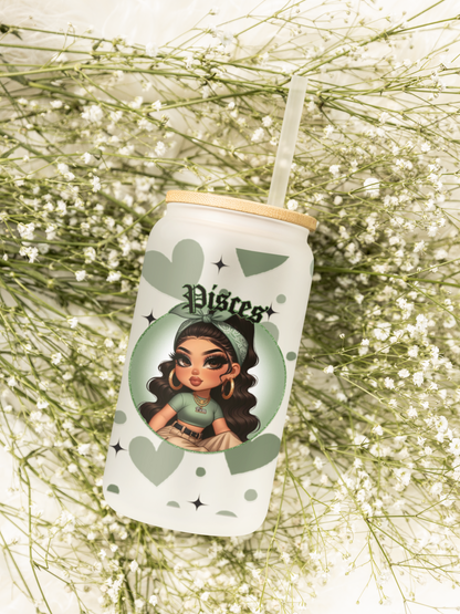 Glass Can Frosted 18 OZ (Zodiac Chicana)