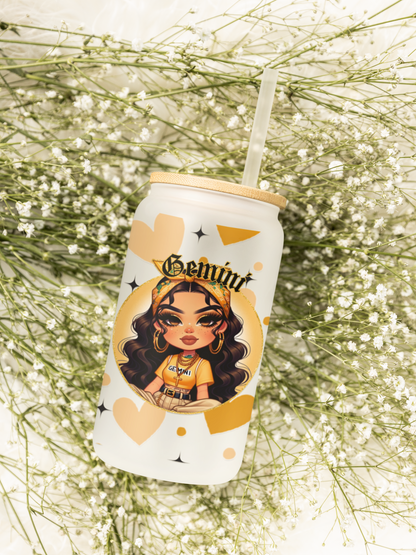 Glass Can Frosted 18 OZ (Zodiac Chicana)