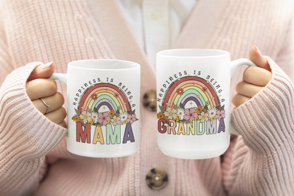 Rainbow Floral Mom Mug – 11 oz & 15 oz | Mama | Grandma | Auntie | Nana