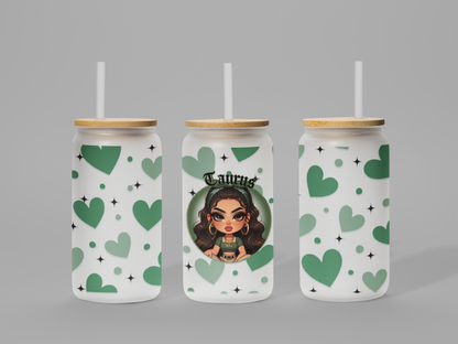 Glass Can Frosted 18 OZ (Zodiac Chicana)