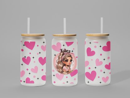 Glass Can Frosted 18 OZ (Zodiac Chicana)