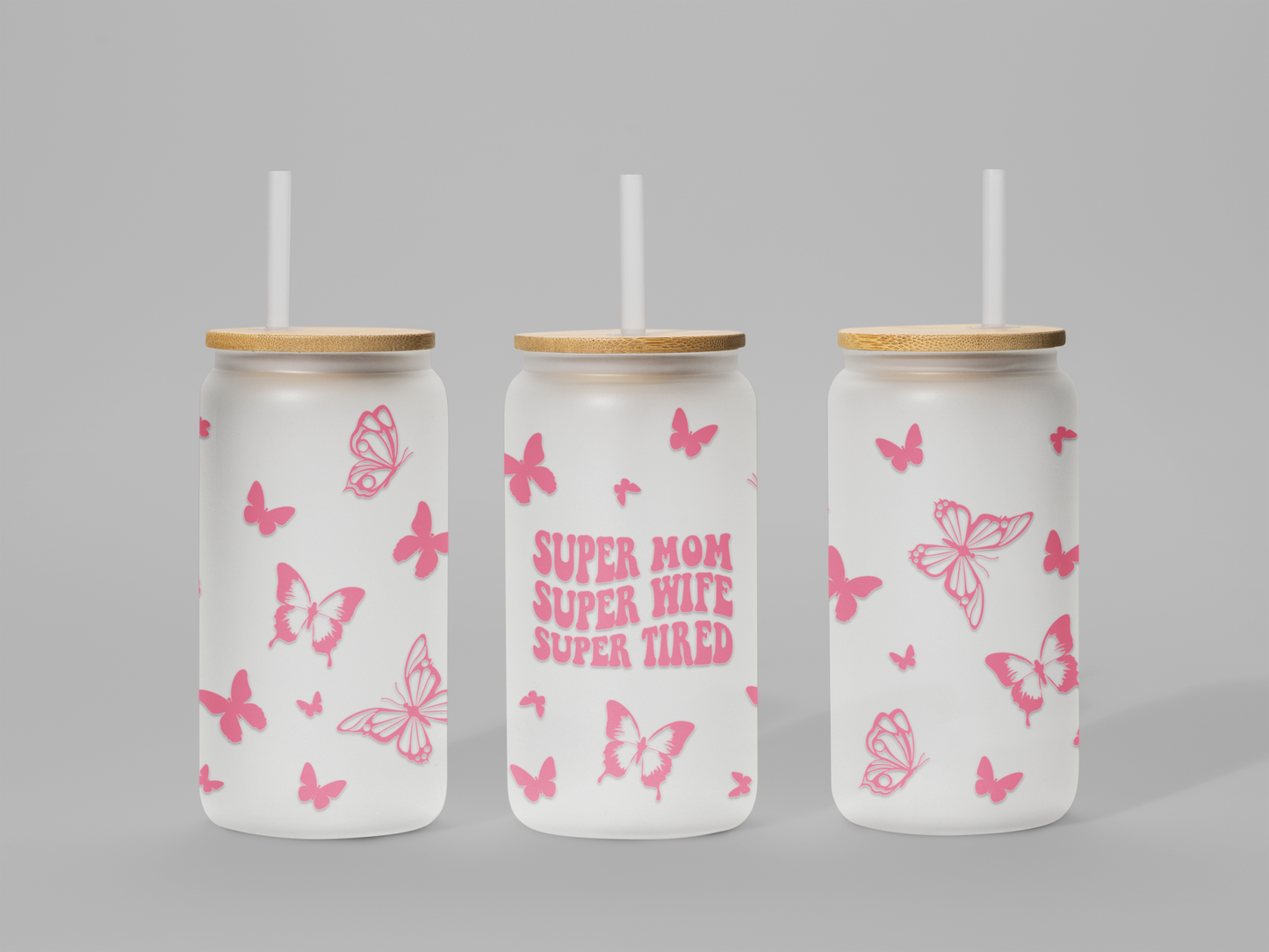 "Super Mom" Frosted Glass Can – 18 oz