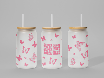 "Super Mom" Frosted Glass Can – 18 oz