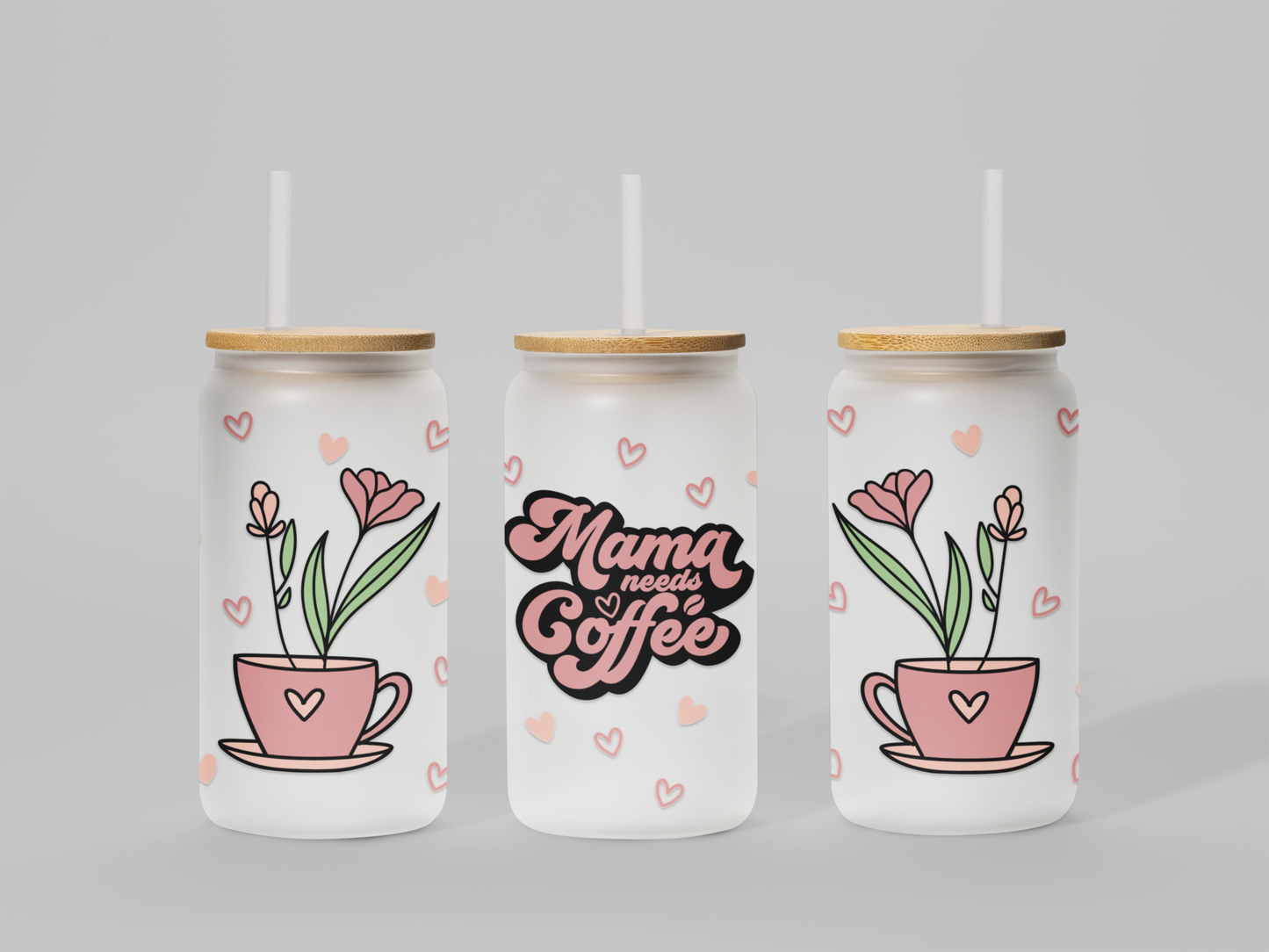 "Mama needs Coffee" Frosted Glass Can – 18 oz |