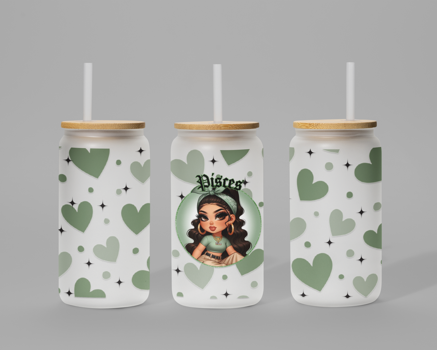 Glass Can Frosted 18 OZ (Zodiac Chicana)