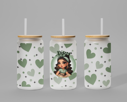 Glass Can Frosted 18 OZ (Zodiac Chicana)