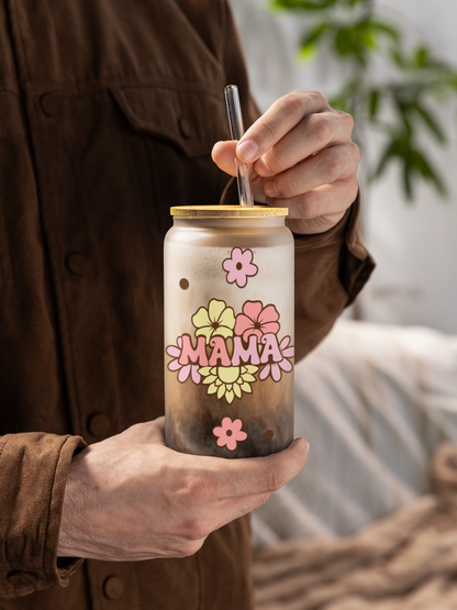 "MAMA" Frosted Glass Can – 18 oz| personalized Gift