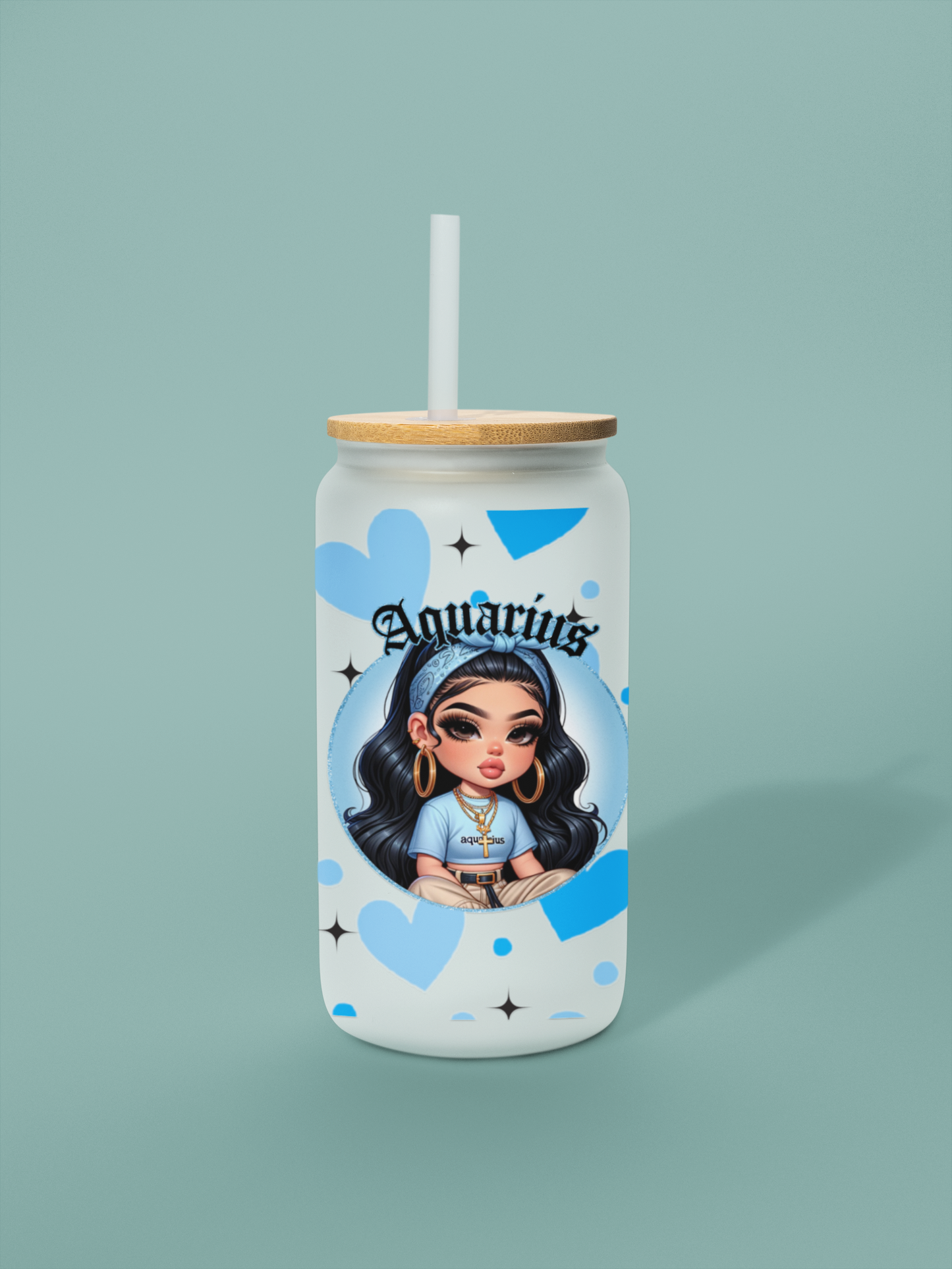 Glass Can Frosted 18 OZ (Zodiac Chicana)