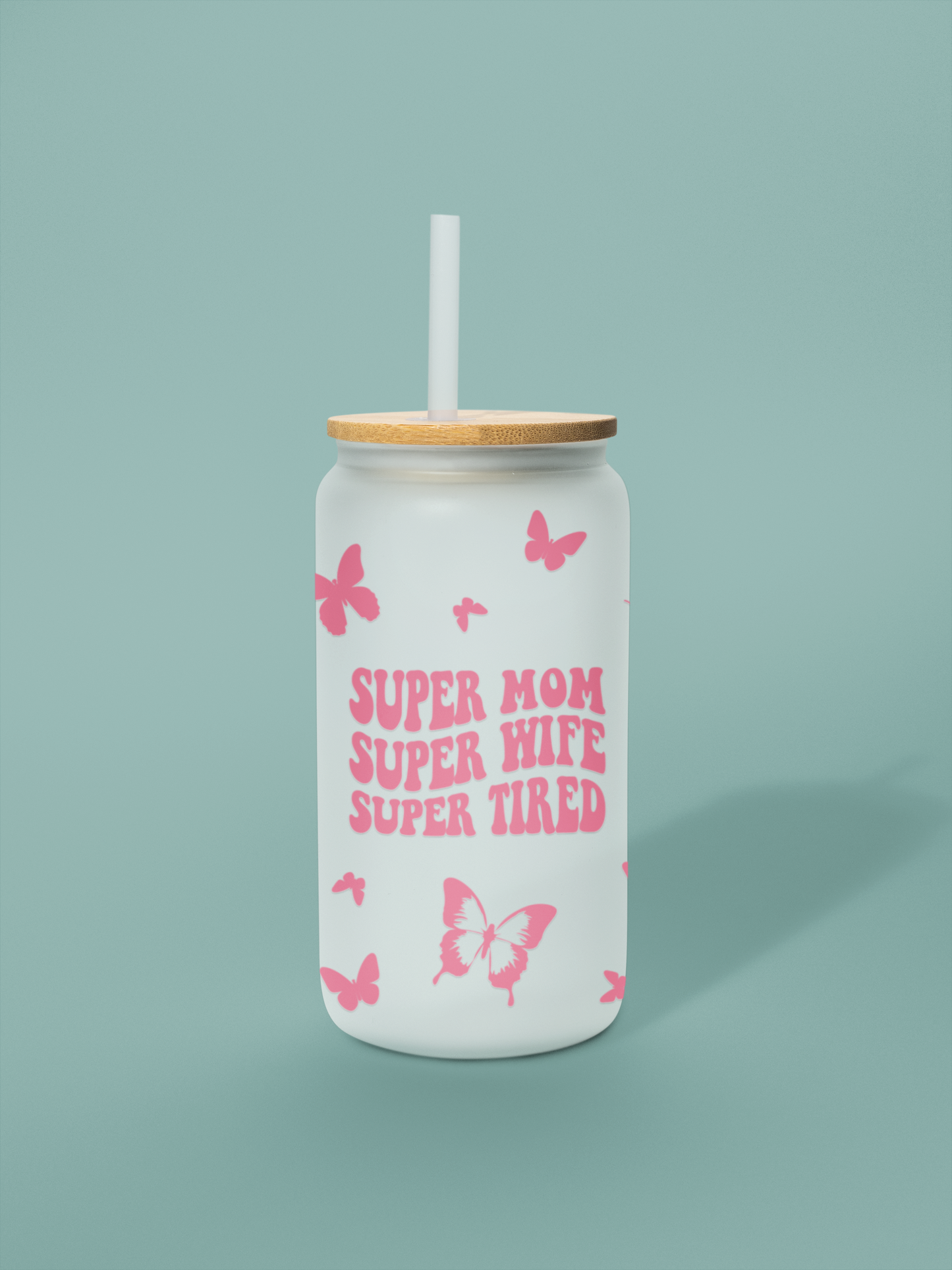 "Super Mom" Frosted Glass Can – 18 oz