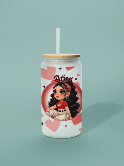Glass Can Frosted 18 OZ (Zodiac Chicana)
