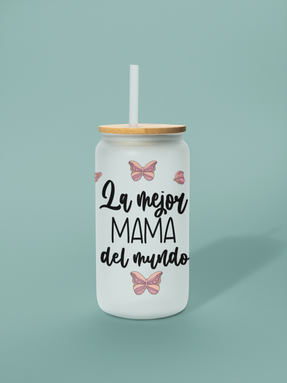 La Mejor Madre del Mundo Frosted Glass Can – 18 oz | Modern & Stylish Drinkware