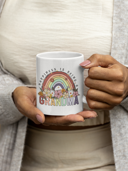 Rainbow Floral Mom Mug – 11 oz & 15 oz | Mama | Grandma | Auntie | Nana