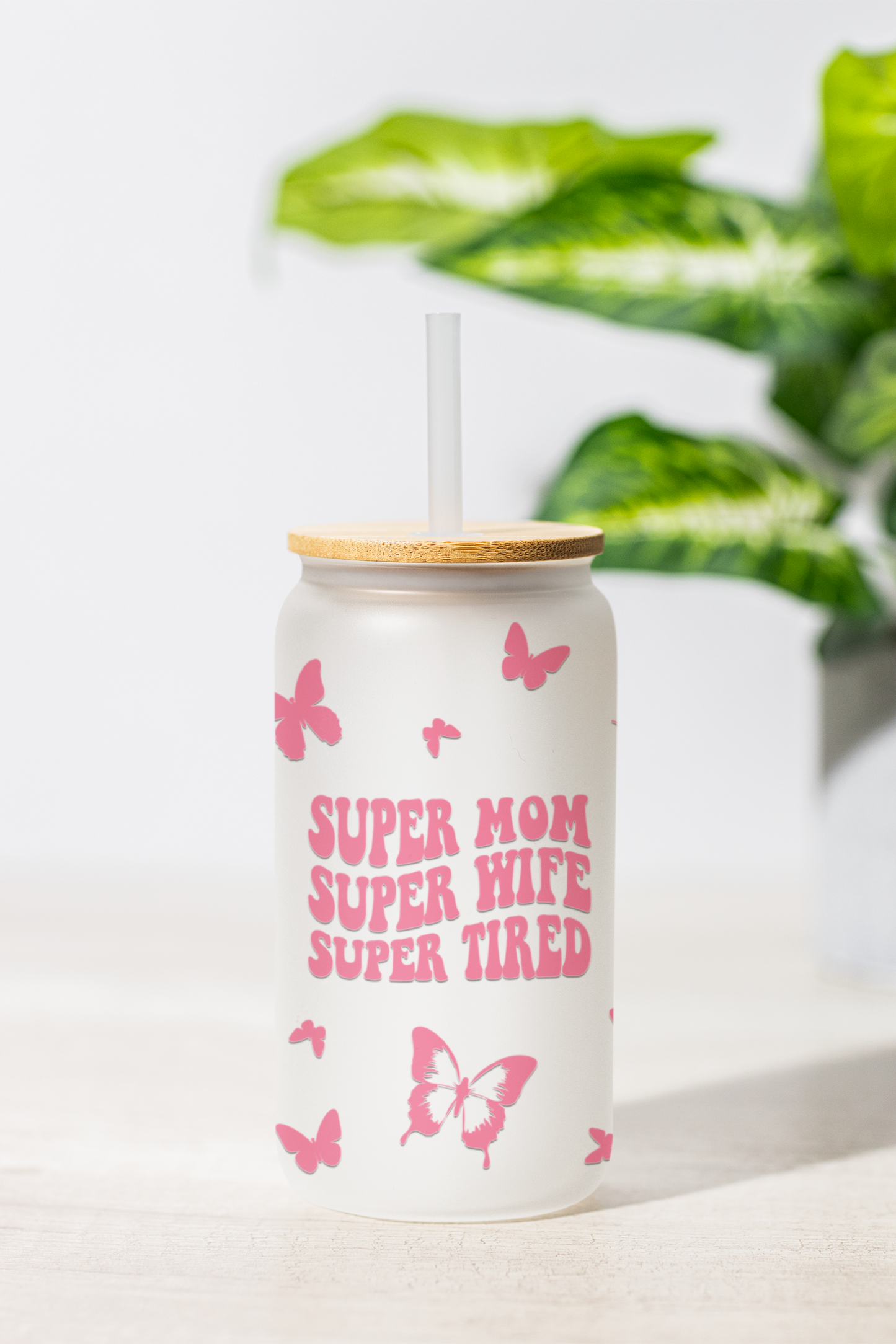 "Super Mom" Frosted Glass Can – 18 oz