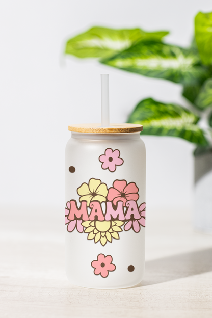 "MAMA" Frosted Glass Can – 18 oz| personalized Gift
