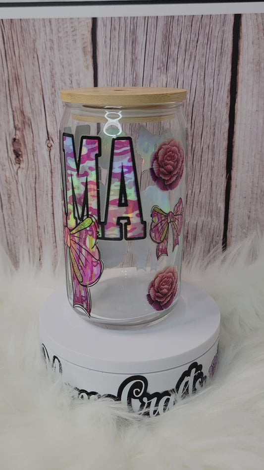 Mama holographic glass can 16 oz | perfect gift |