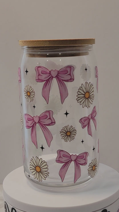 Coquette bows and flowers glass can 16 Oz | personalized | perfect gift.