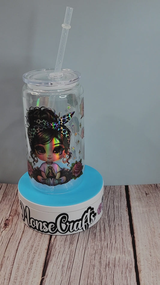 Glass Can Chicana Holographic design 16 oz