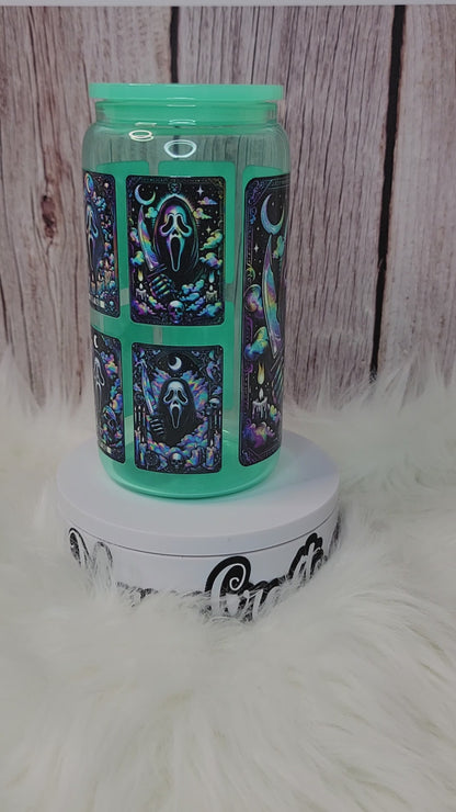Ghostface light green glass can 16 oz | perfect gift | Halloween gift