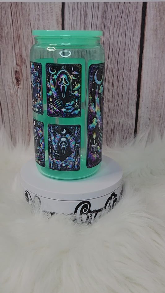Ghostface light green glass can 16 oz | perfect gift | Halloween gift